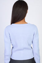 Light blue round neck double zip double slit cardigan_2
