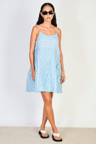 Light blue textured tiered mini dress_1
