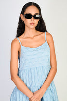 Light blue textured tiered mini dress_4