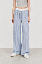 Light blue vertical stripe contrast waist trousers_1