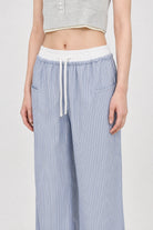 Light blue vertical stripe contrast waist trousers_3
