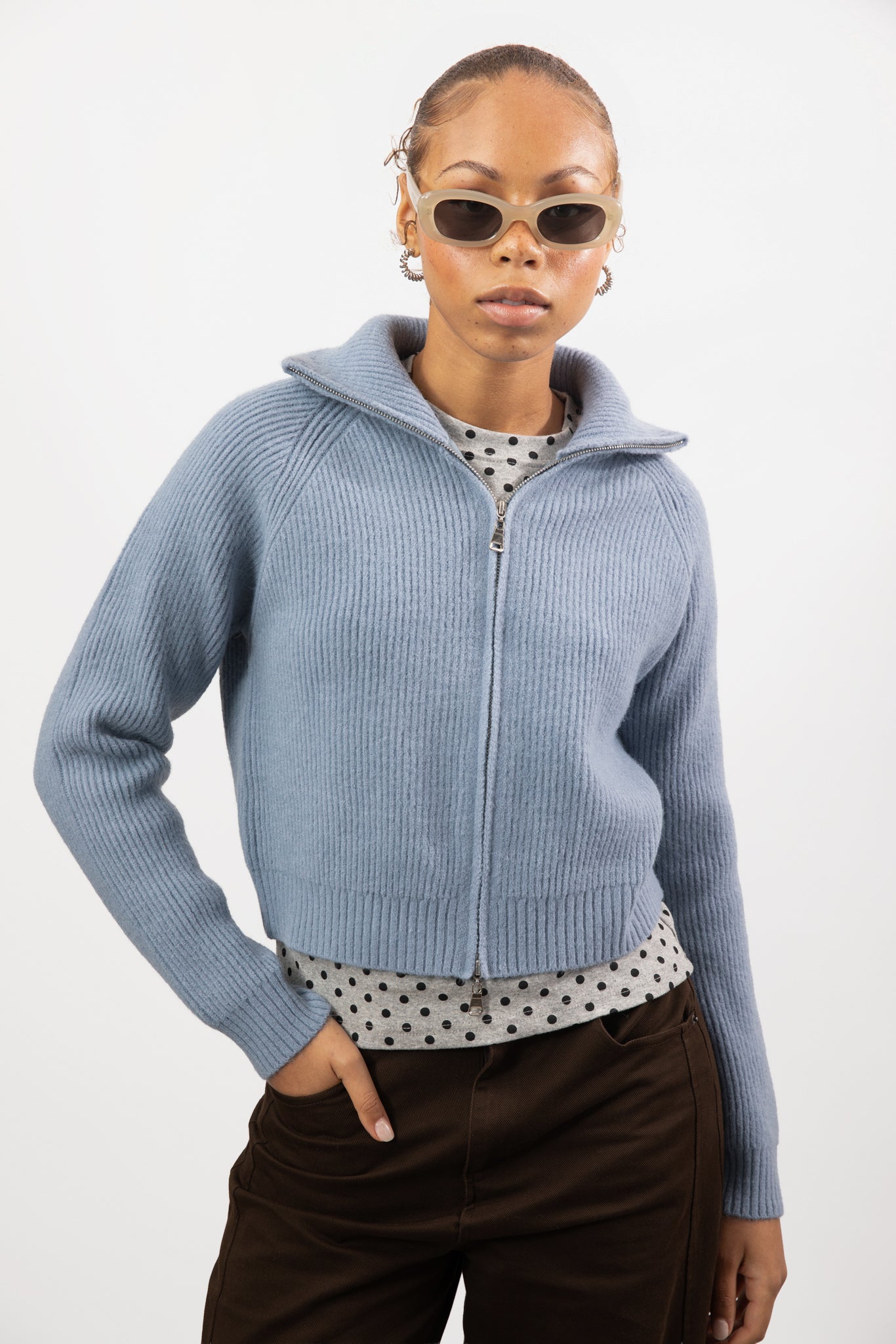 Light blue wool blend ribbed wide collar cardigan_1