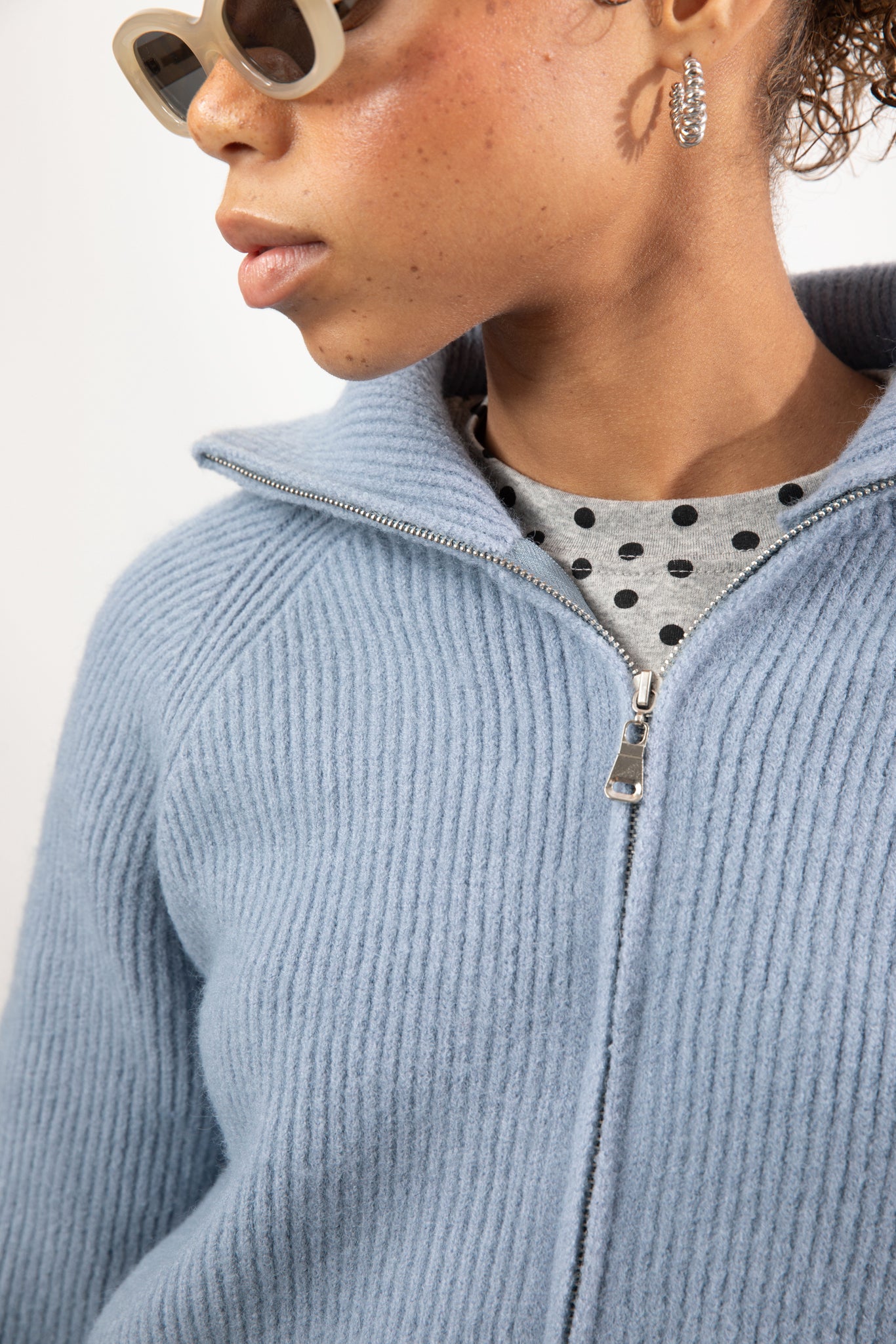 Light blue wool blend ribbed wide collar cardigan_2