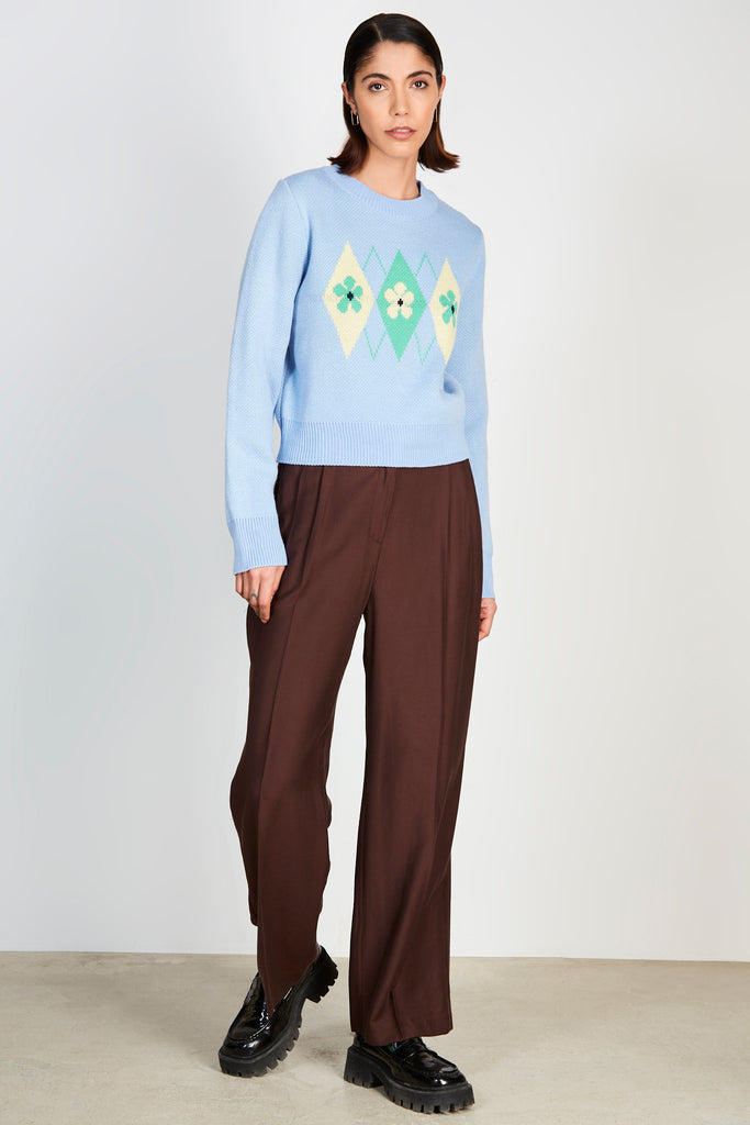 Light blue yellow and green argyle floral jumper_5