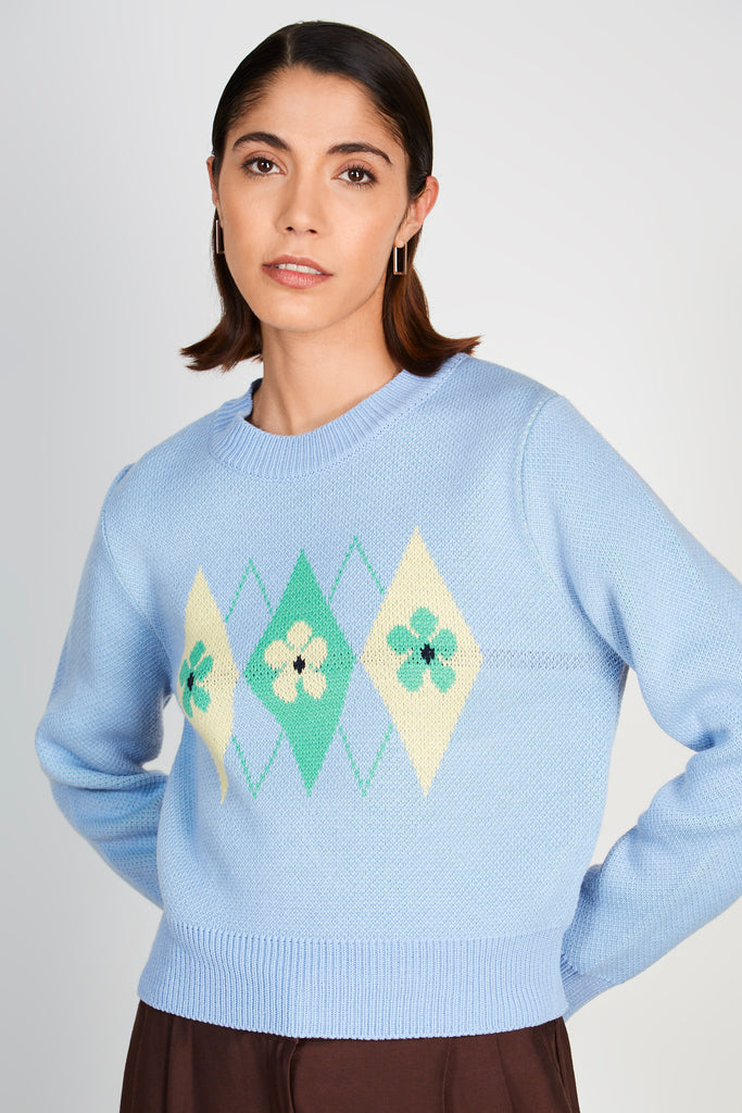Light blue yellow and green argyle floral jumper_2