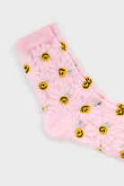 Light pink sheer daisy smiley face socks_4