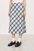 Light blue and brown plaid satin touch skirt_2