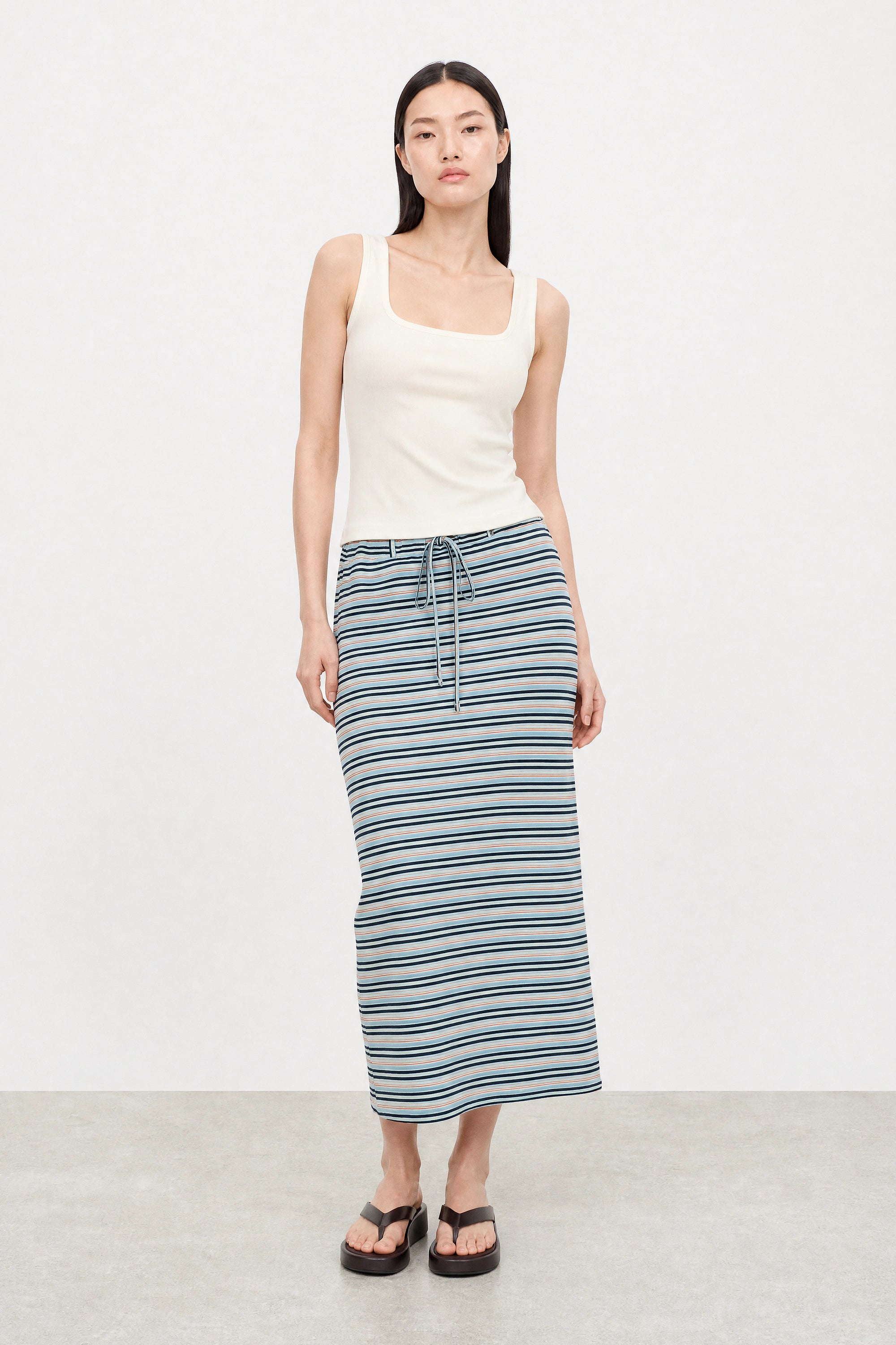 Light blue and orange horizontal stripe maxi skirt_3