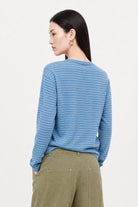 Light blue and white thin striped linen blend long sleeved tee_2