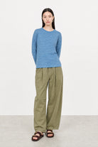 Light blue and white thin striped linen blend long sleeved tee_4