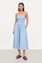 Light blue tiered bodice tie back midi dress_3