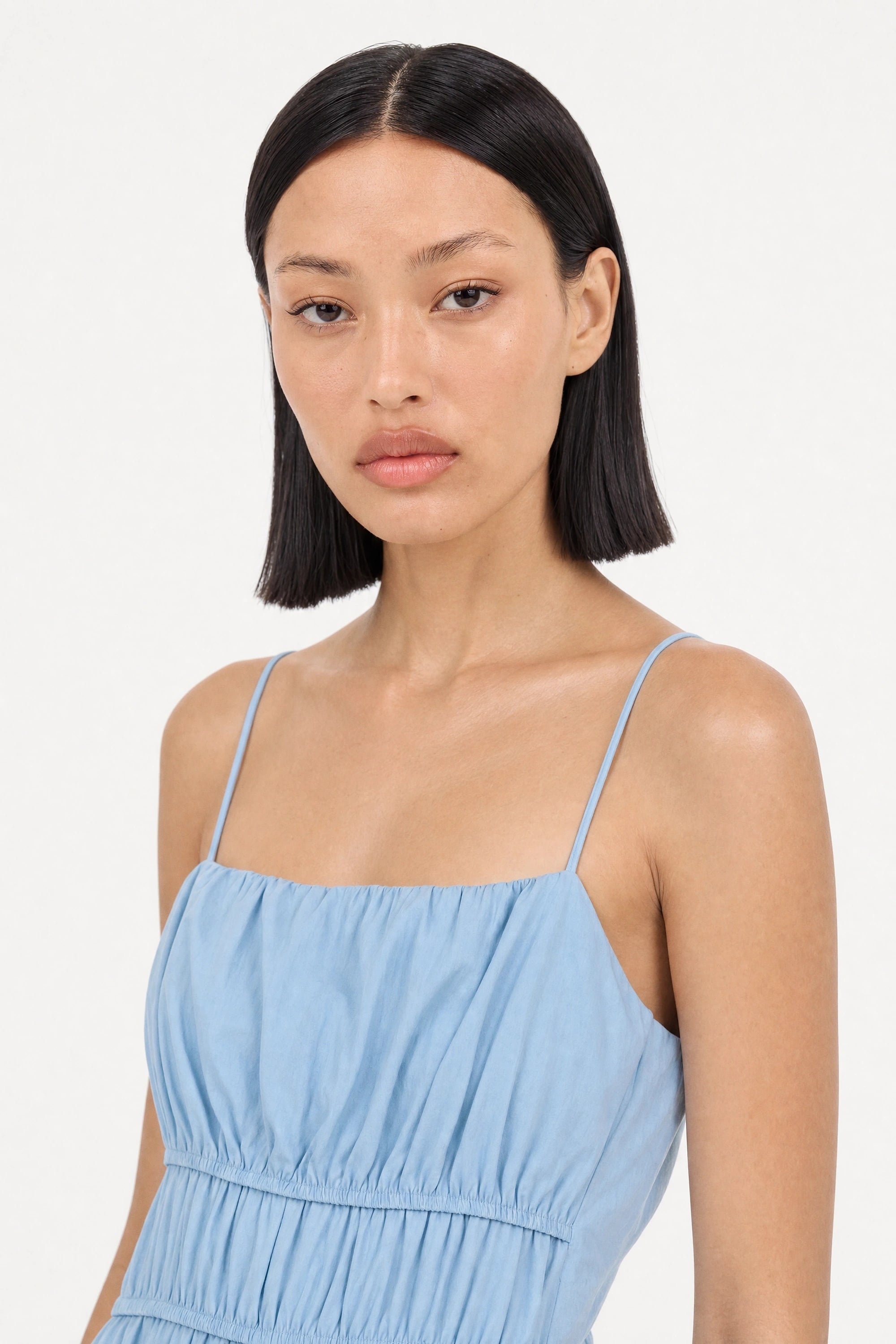 Light blue tiered bodice tie back midi dress_6