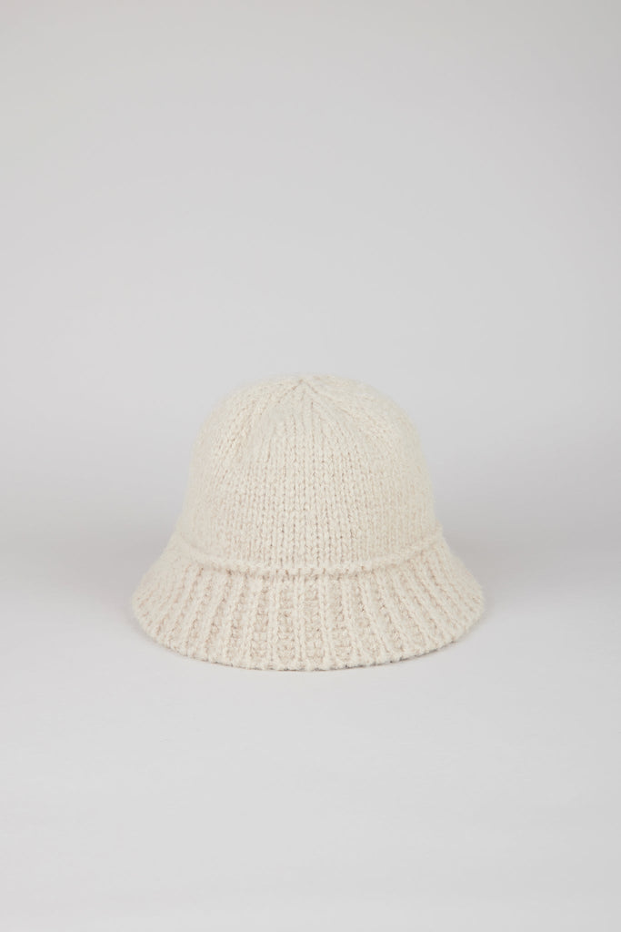 Light beige knit ribbed trim bucket hat_1