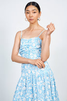 Light blue and white bold floral print dress_3