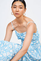 Light blue and white bold floral print dress_5