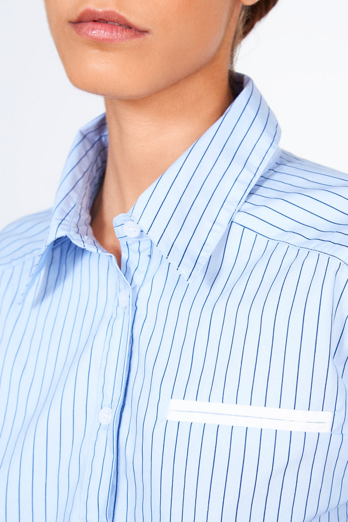 Light blue pinstriped smart cropped shirt_4