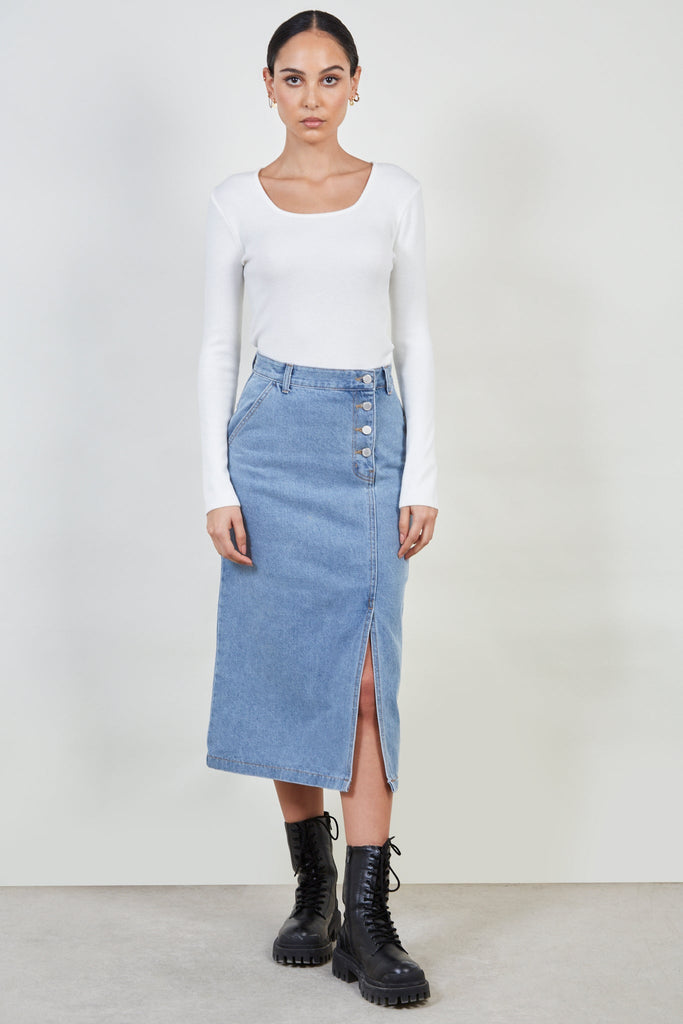 Light blue recycled cotton denim skirt_2
