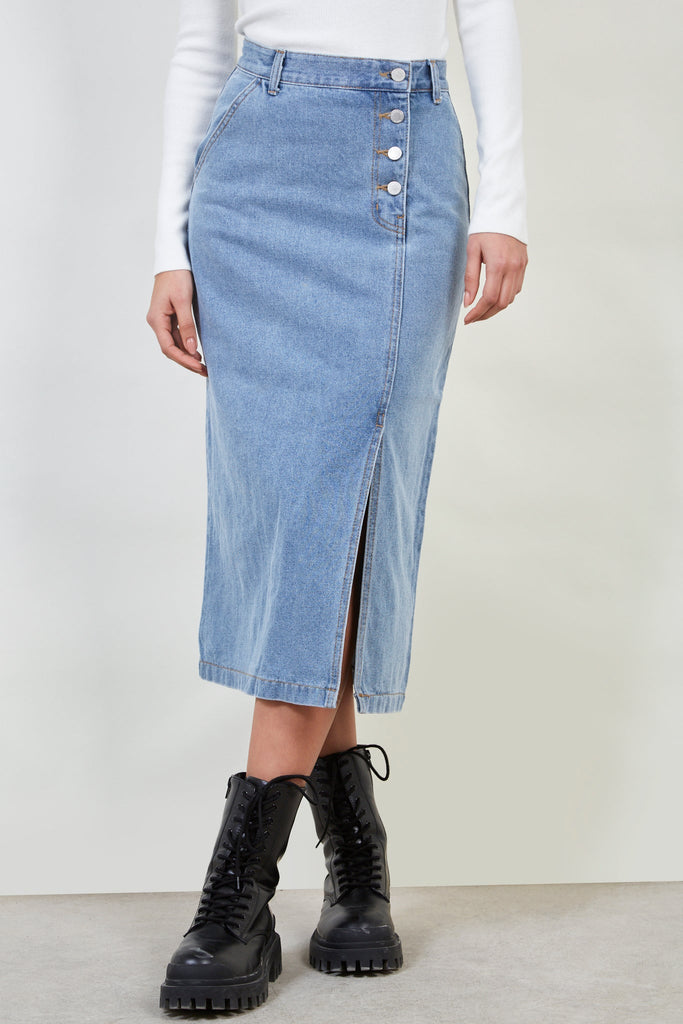 Light blue recycled cotton denim skirt_1