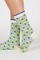 Light green and blue tiny tulip print socks_1