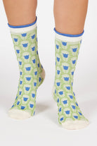Light green and blue tiny tulip print socks_3