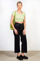 Light green ribbed button front knit tee_5