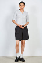 Light grey bamboo blend button front knit tee_3