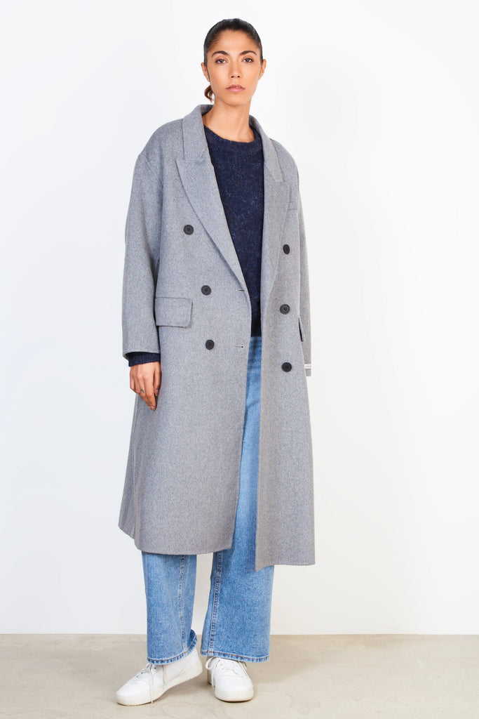 Light grey wool blend double breasted coat_1
