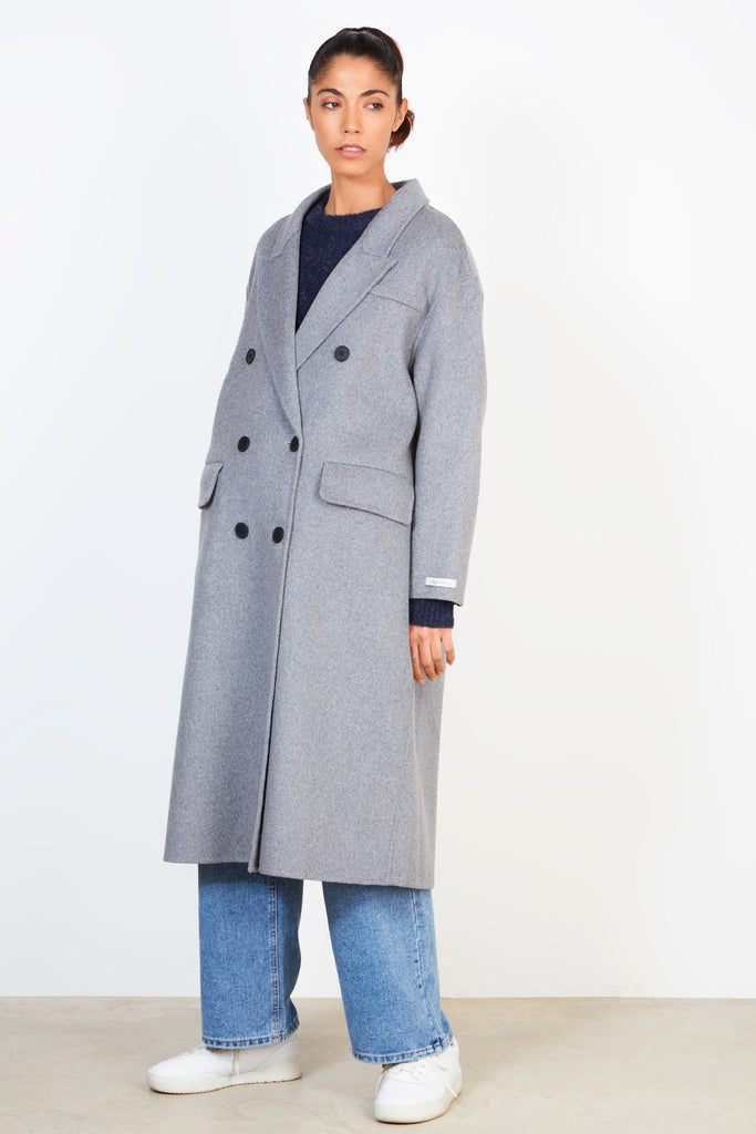 Light grey wool blend double breasted coat_3