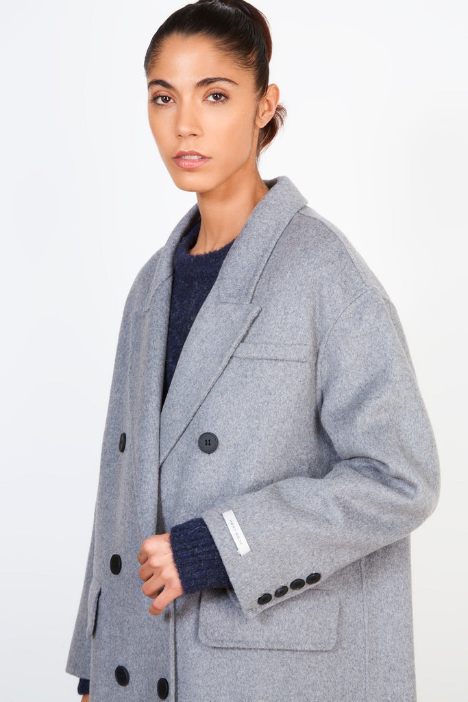 Light grey wool blend double breasted coat_4