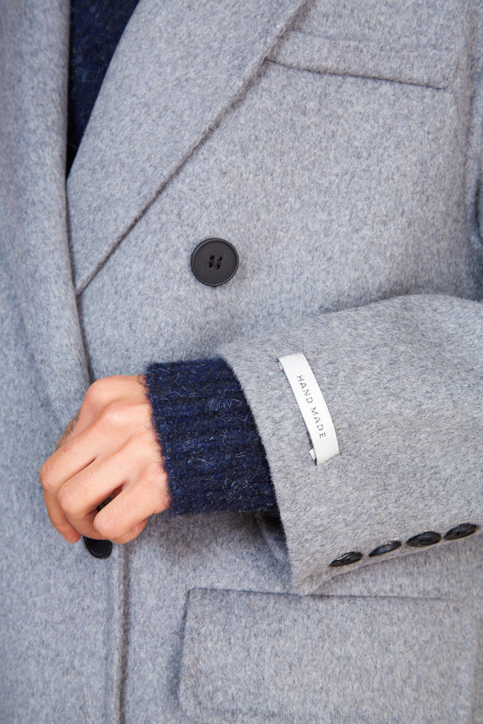 Light grey wool blend double breasted coat_5