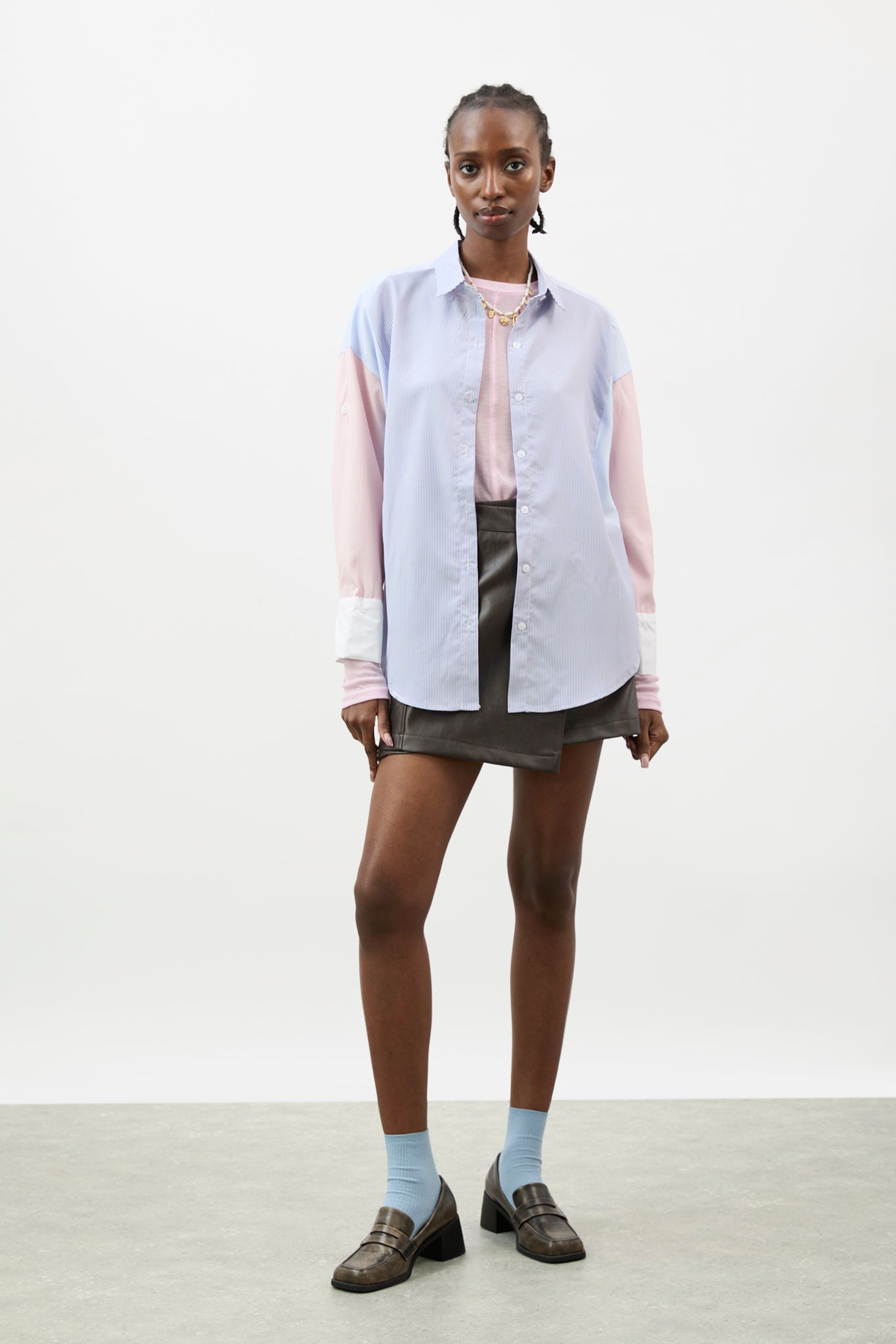 Pale blue and pale pink striped contrast panel shirt_4