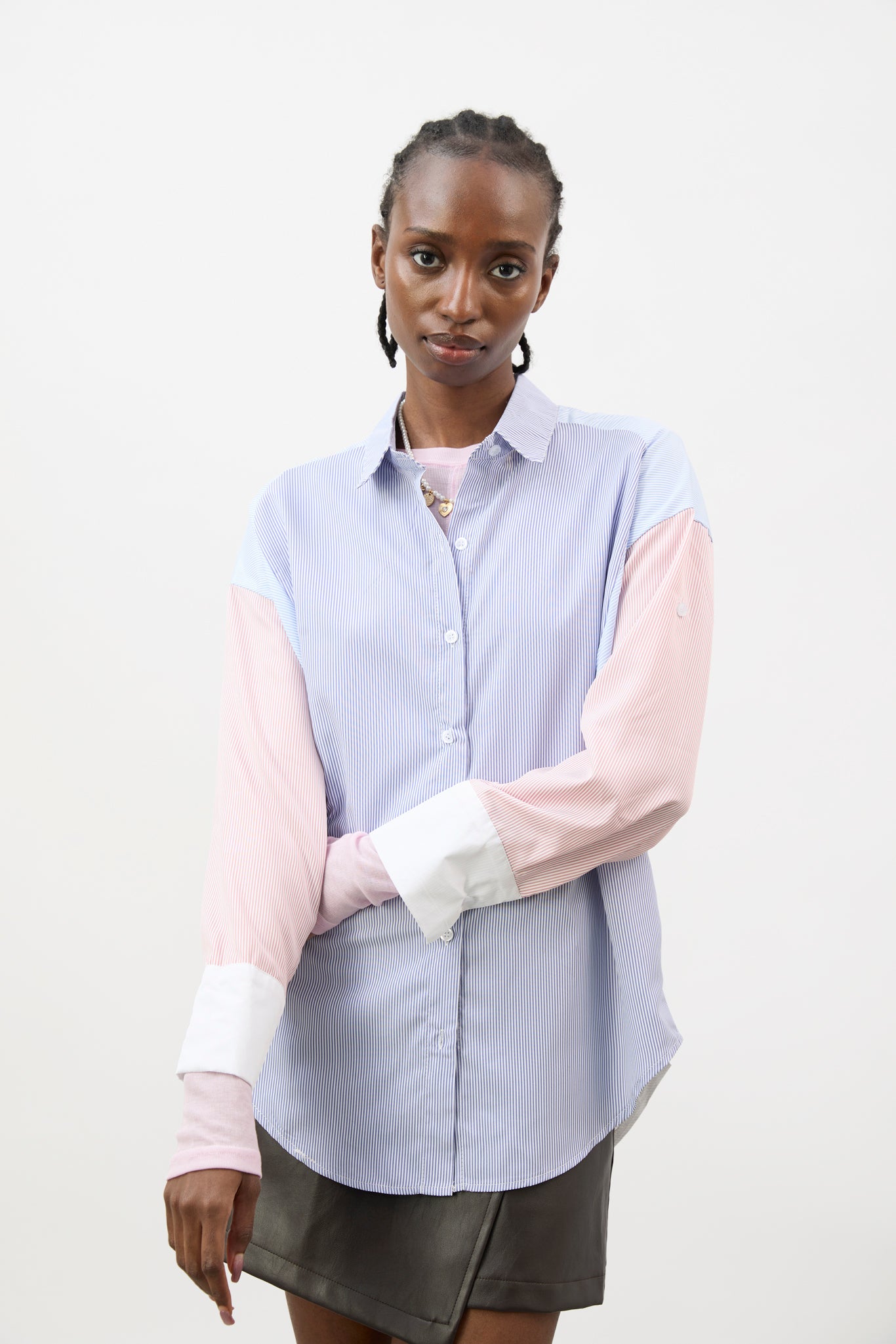 Pale blue and pale pink striped contrast panel shirt_1