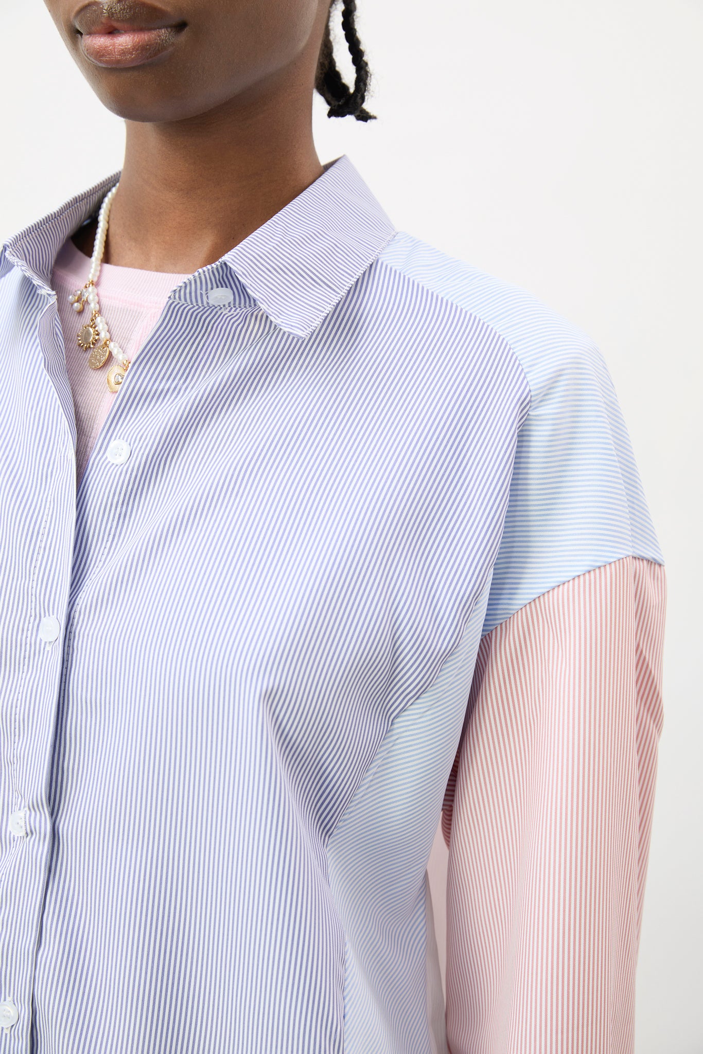 Pale blue and pale pink striped contrast panel shirt_3