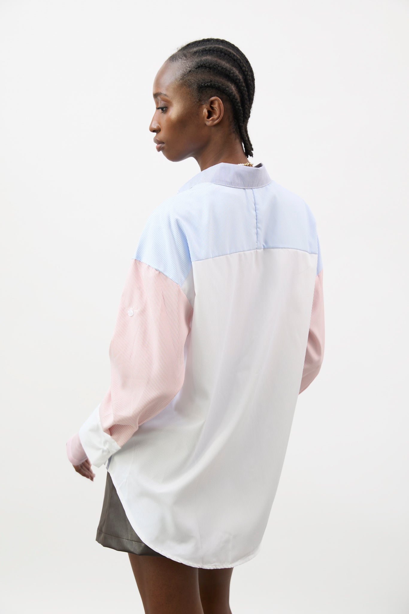 Pale blue and pale pink striped contrast panel shirt_2