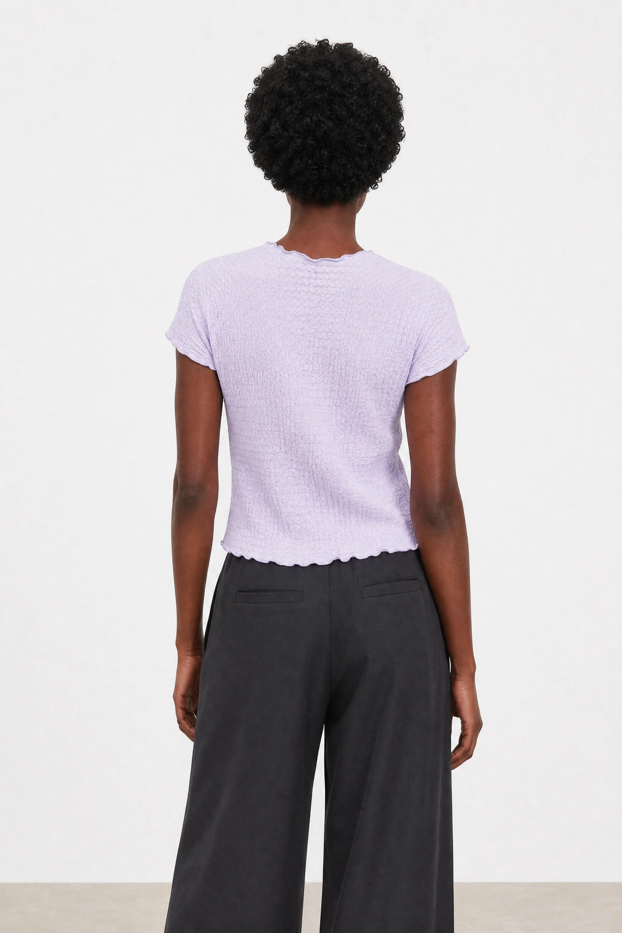 Lilac bubble texture mock neck short sleeve top_2
