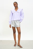 Lilac contrast trim scalloped giant collar shirt_5