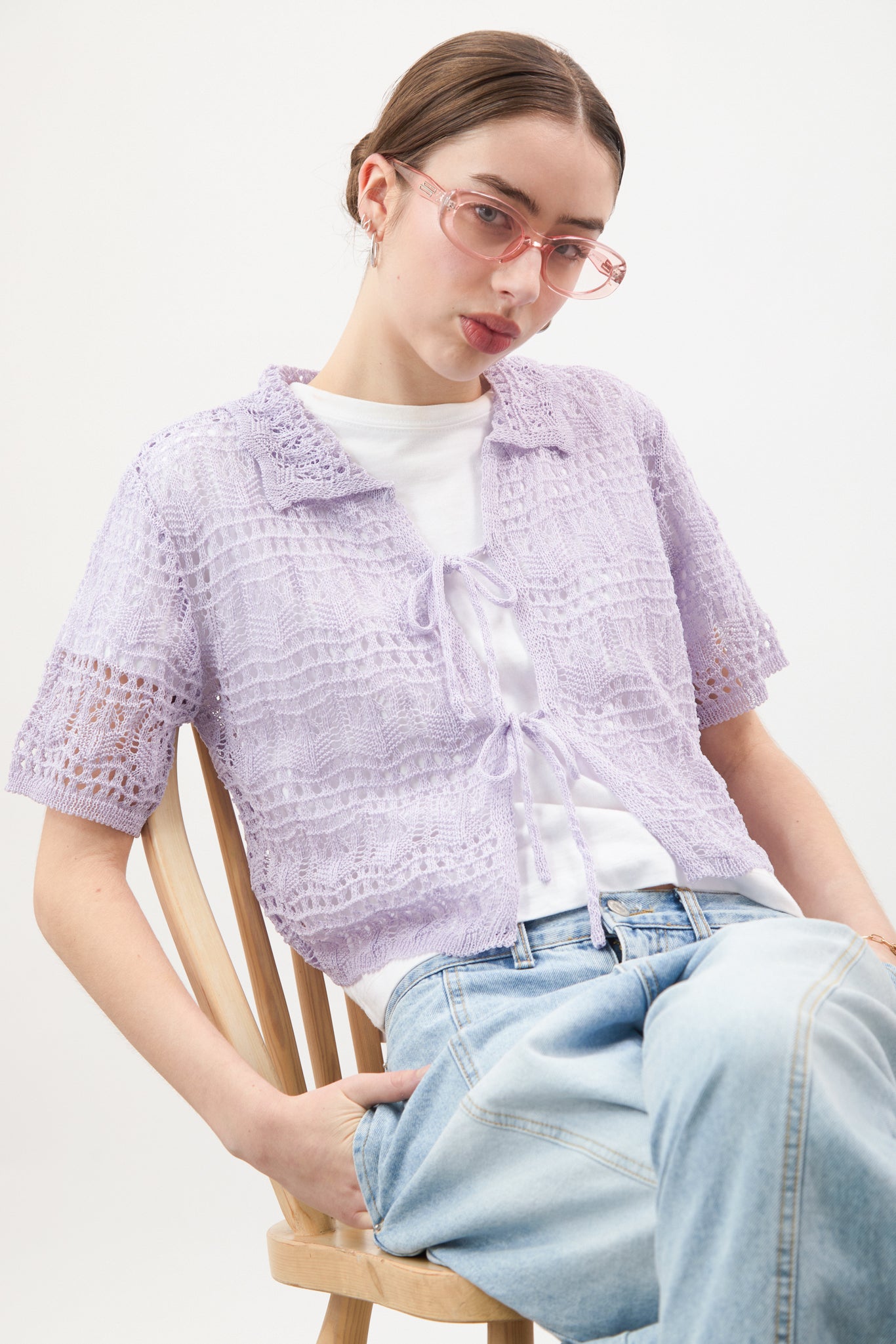Lilac crochet knit double tie front top_1