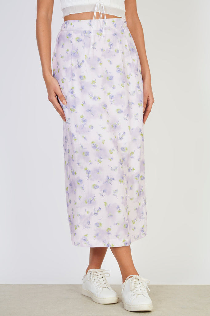 Lilac floral print pencil skirt_1