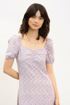 Lilac floral print puff sleeve midi dress_3