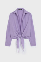 Lilac linen plunging tie front shirt_8