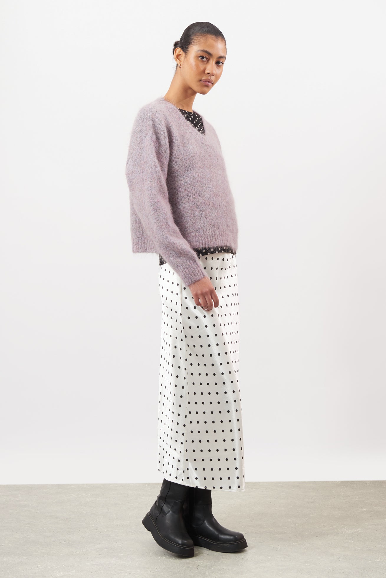 Lilac mohair wool blend V neck jumper_5