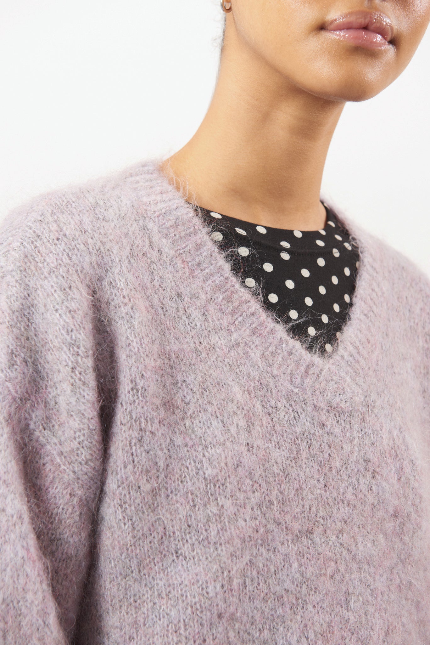 Lilac mohair wool blend V neck jumper_4