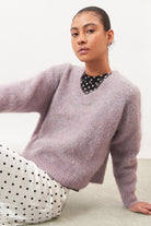Lilac mohair wool blend V neck jumper_1