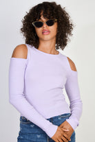 Lilac open shoulder knit top_1