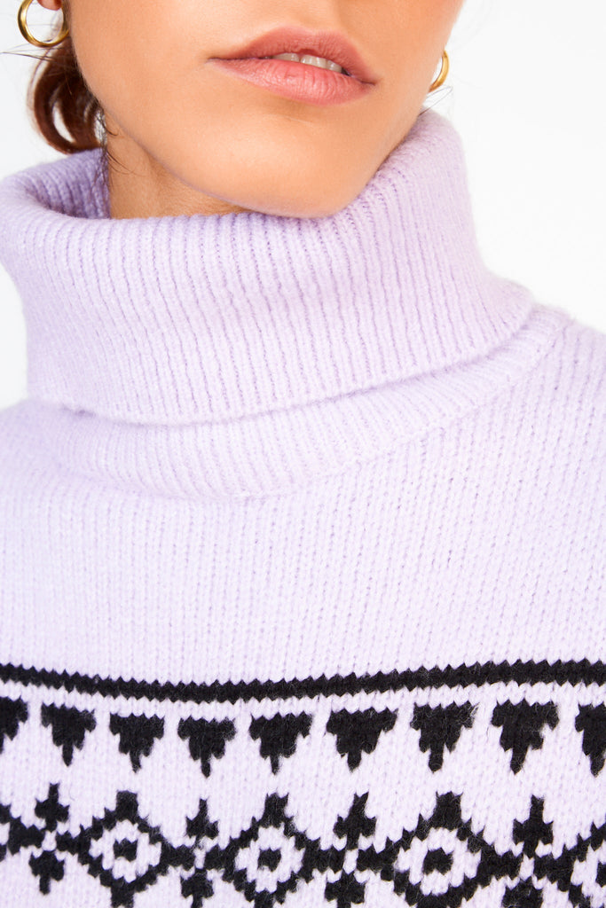Lilac and black abstract diamond stripe turtleneck jumper_3