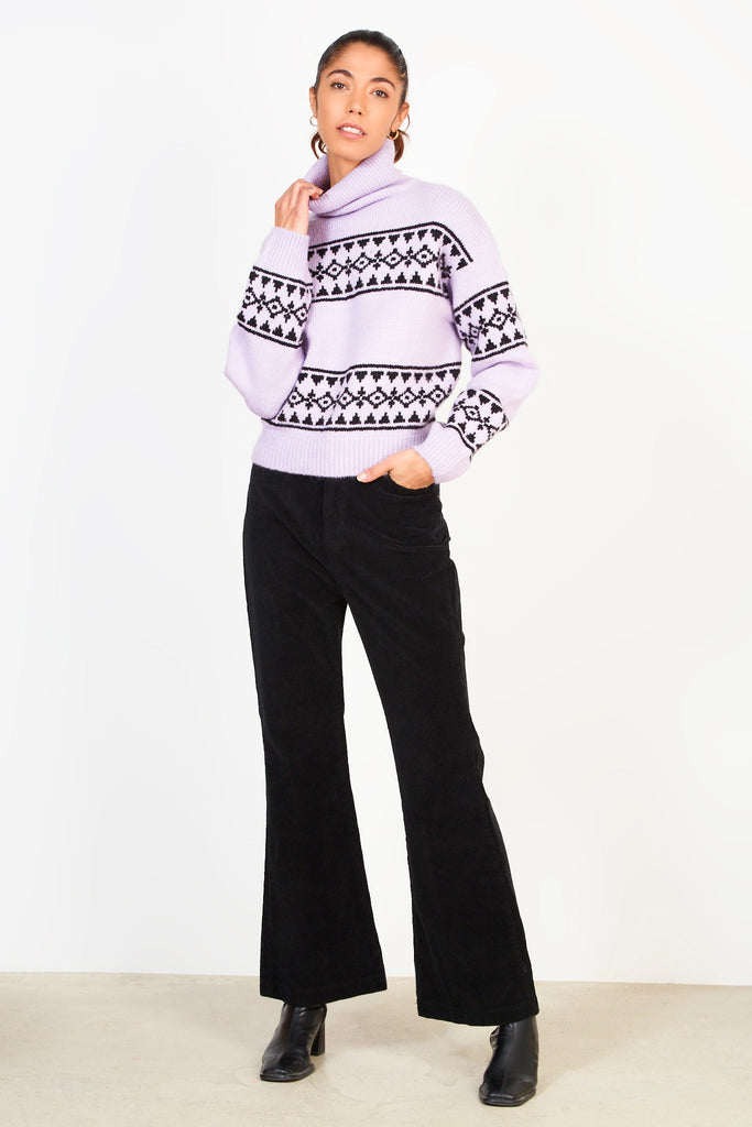 Lilac and black abstract diamond stripe turtleneck jumper_5