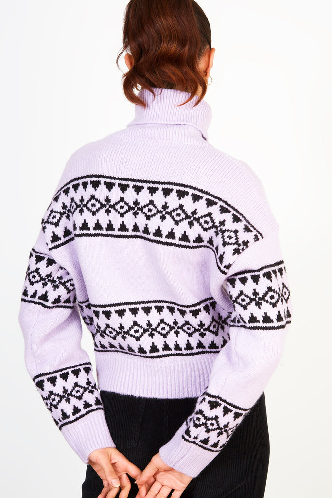 Lilac and black abstract diamond stripe turtleneck jumper_2