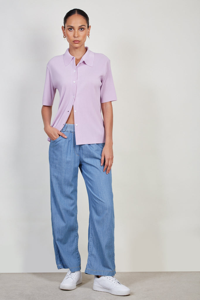 Lilac micro pleated short sleeved shirt_4
