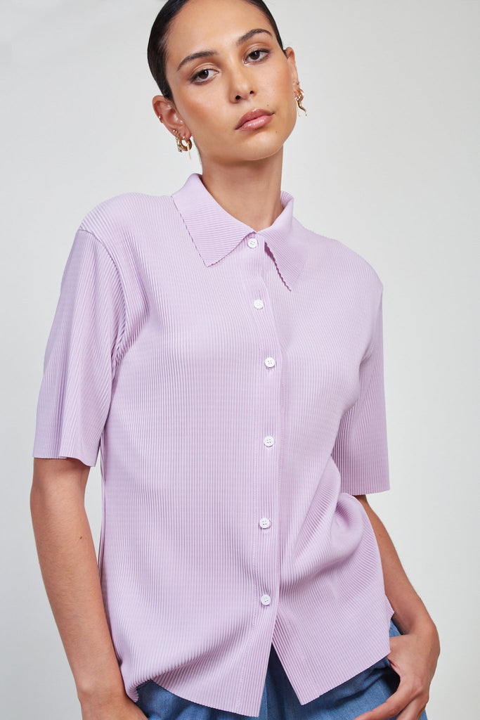 Lilac micro pleated short sleeved shirt_2