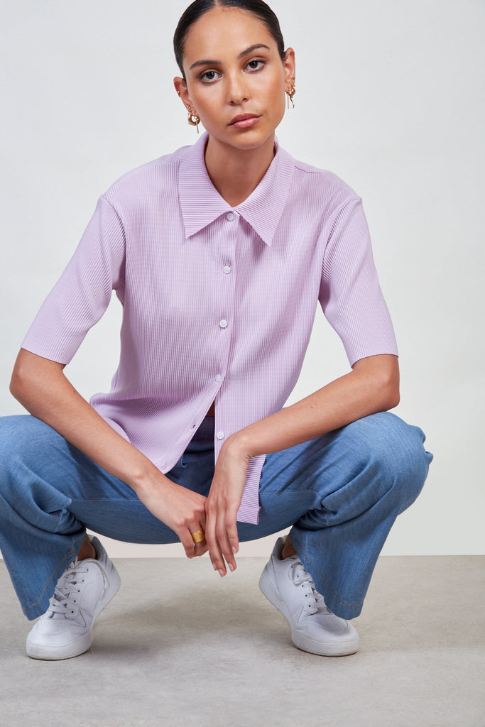 Lilac micro pleated short sleeved shirt_1